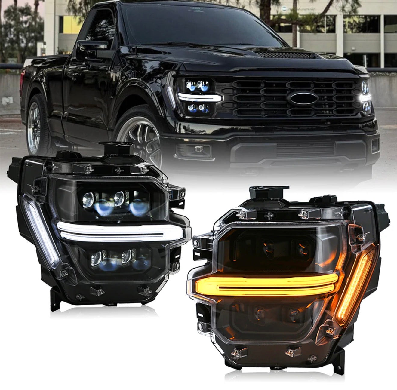 Full LED Headlights Pair For 2024–2025 Ford F-150, 4-Projector With DRL, Startup & Sequential Turn Animation, Plug & Play For STX / XLT / XL/ Tremor