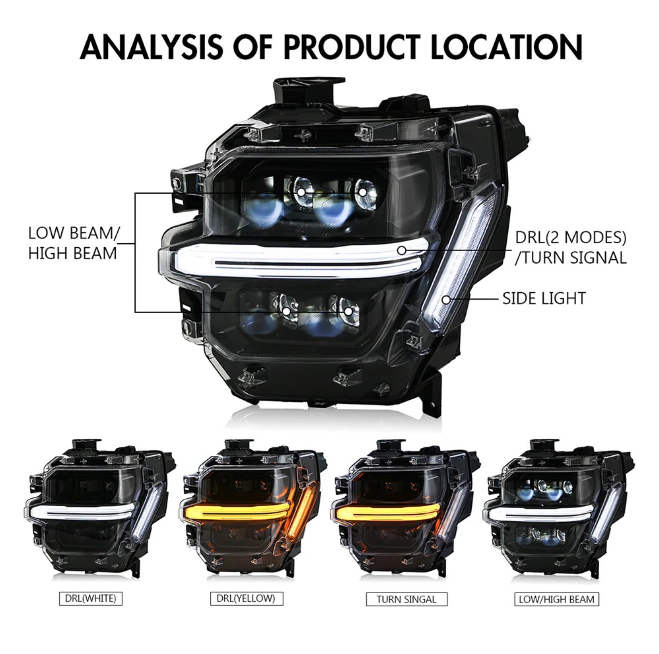 Full LED Headlights Pair For 2024–2025 Ford F-150, 4-Projector With DRL, Startup & Sequential Turn Animation, Plug & Play For STX / XLT / XL/ Tremor