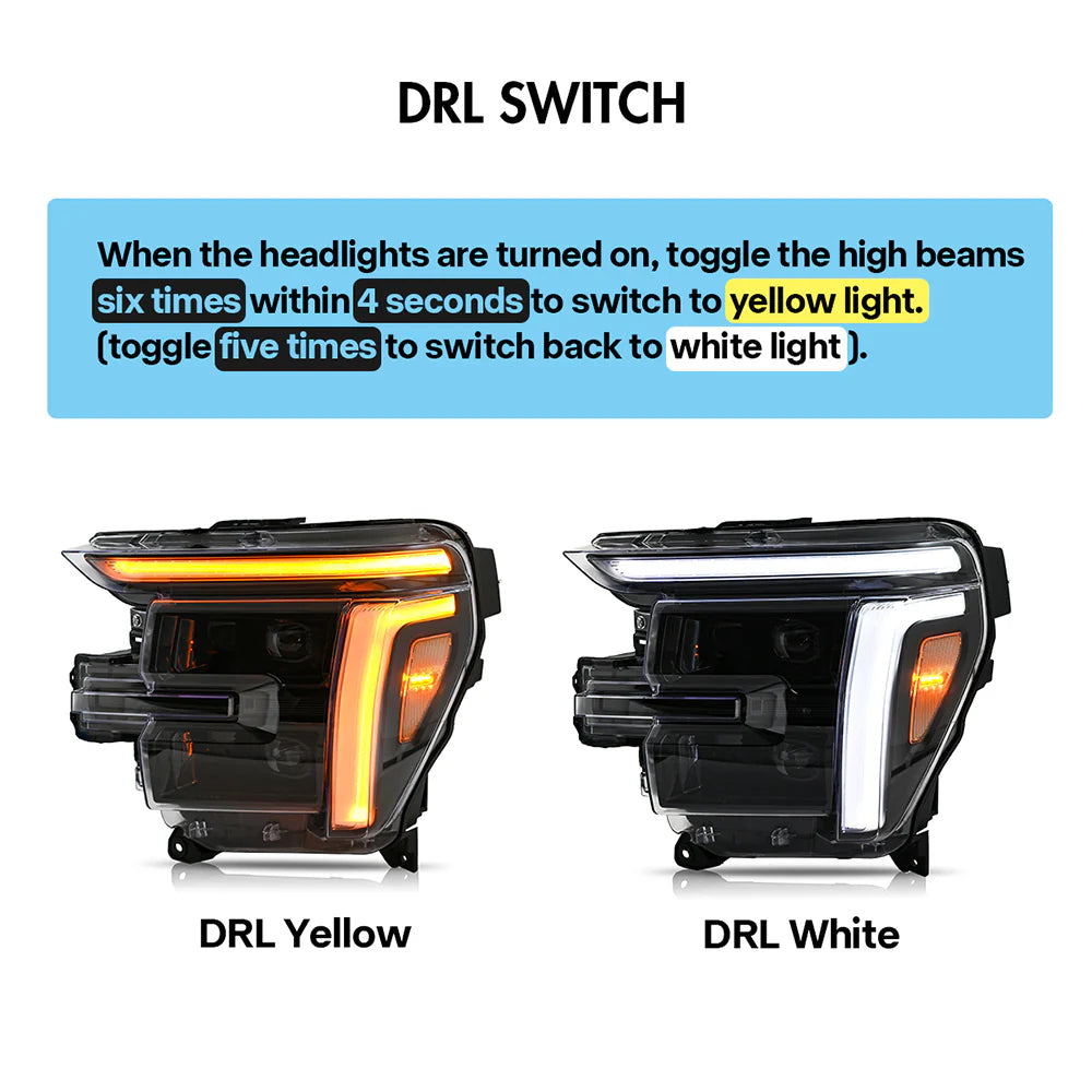 KuerLED Headlights Pair For 2021–2024 Ford F-150 STX/XL/XLT (Factory Halogen Models) – Plug & Play W/ DRL
