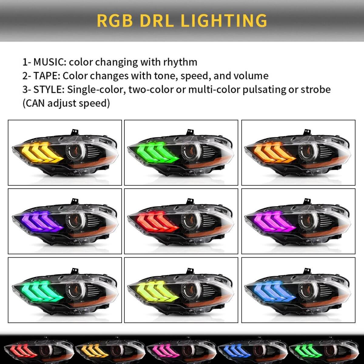 Vland 18-23 Mustang LED Dual Beam Projector RGB Headlights