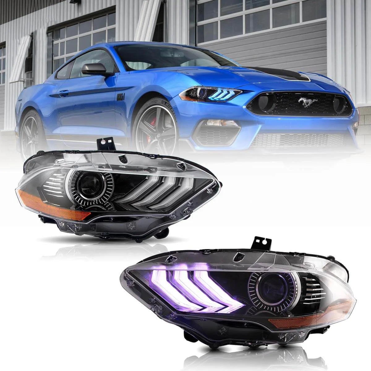 Vland 18-23 Mustang LED Dual Beam Projector RGB Headlights